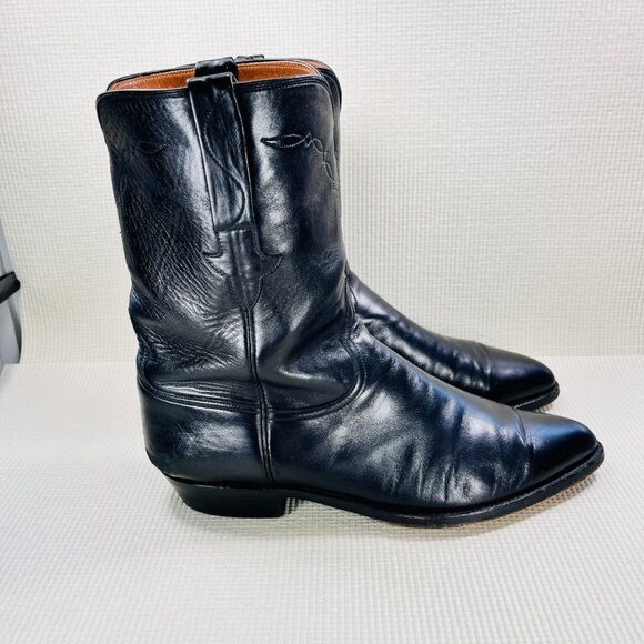 Lucchese Made In USA Vintage L8504 Roper Boots Smooth Black Mens Size 12 D - Picture 2 of 11